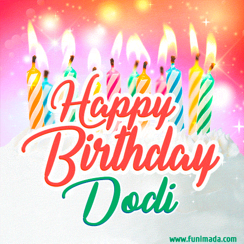 Happy Birthday GIF for Dodi with Birthday Cake and Lit Candles