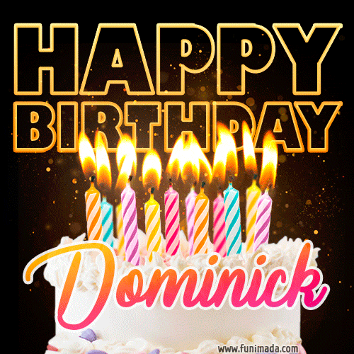 Dominick - Animated Happy Birthday Cake GIF for WhatsApp