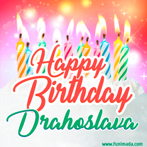 Happy Birthday GIF for Drahoslava with Birthday Cake and Lit Candles