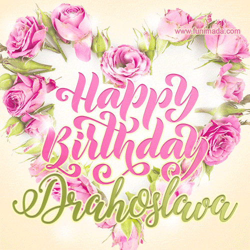 Pink rose heart shaped bouquet - Happy Birthday Card for Drahoslava