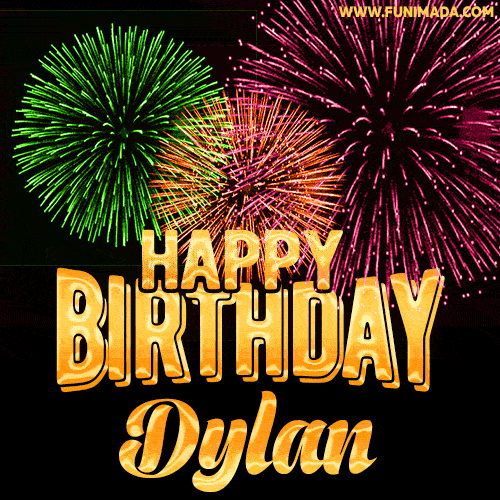 Wishing You A Happy Birthday, Dylan! Best fireworks GIF animated greeting card.