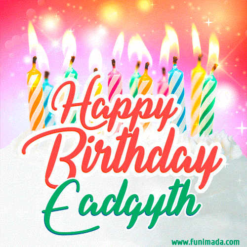 Happy Birthday GIF for Eadgyth with Birthday Cake and Lit Candles