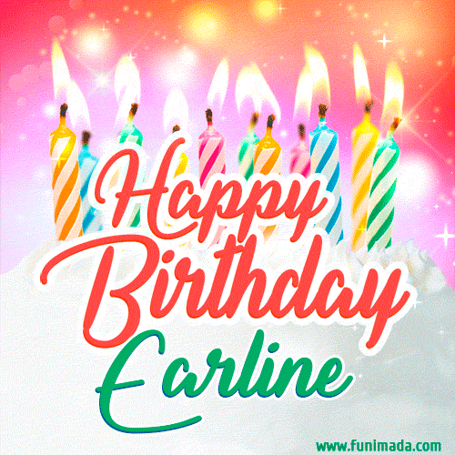 Happy Birthday GIF for Earline with Birthday Cake and Lit Candles