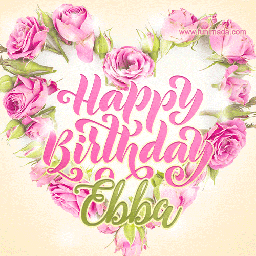 Pink rose heart shaped bouquet - Happy Birthday Card for Ebba