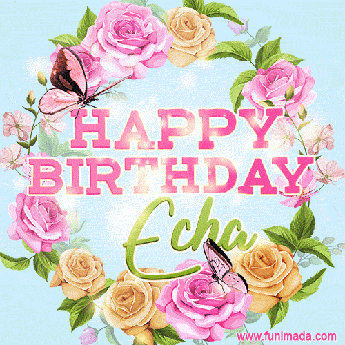 Beautiful Birthday Flowers Card for Echa with Glitter Animated Butterflies