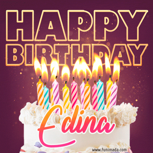 Edina - Animated Happy Birthday Cake GIF Image for WhatsApp