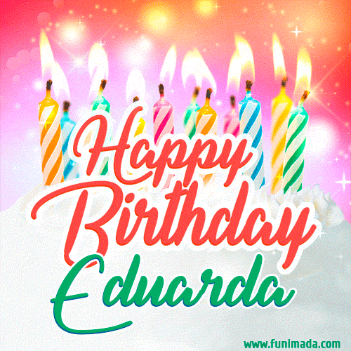 Happy Birthday GIF for Eduarda with Birthday Cake and Lit Candles