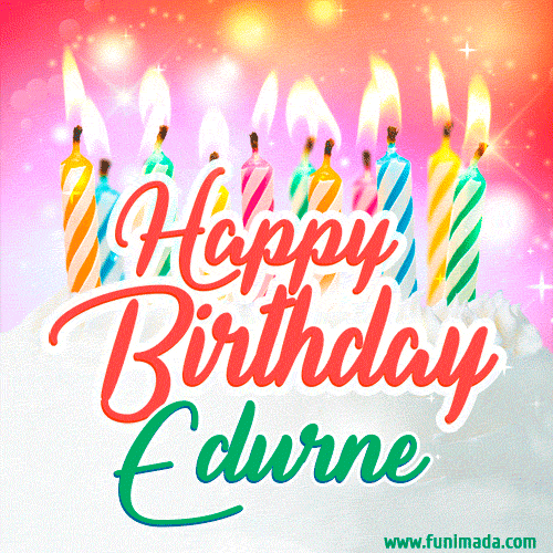 Happy Birthday GIF for Edurne with Birthday Cake and Lit Candles