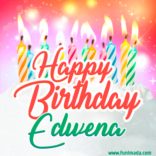 Happy Birthday GIF for Edwena with Birthday Cake and Lit Candles