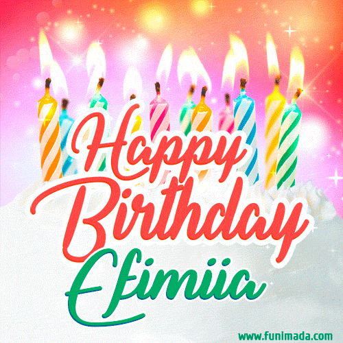 Happy Birthday GIF for Efimiia with Birthday Cake and Lit Candles