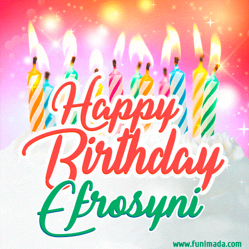 Happy Birthday GIF for Efrosyni with Birthday Cake and Lit Candles