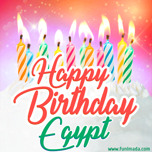 Happy Birthday GIF for Egypt with Birthday Cake and Lit Candles