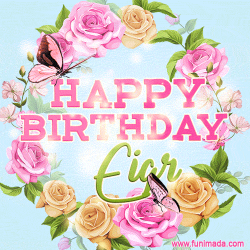 Beautiful Birthday Flowers Card for Eigr with Glitter Animated Butterflies