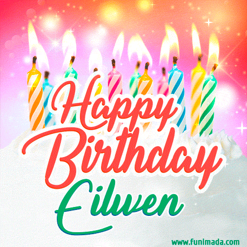 Happy Birthday GIF for Eilwen with Birthday Cake and Lit Candles