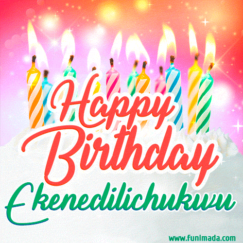 Happy Birthday GIF for Ekenedilichukwu with Birthday Cake and Lit Candles