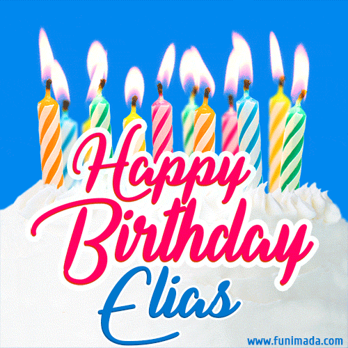 Happy Birthday GIF for Elias with Birthday Cake and Lit Candles