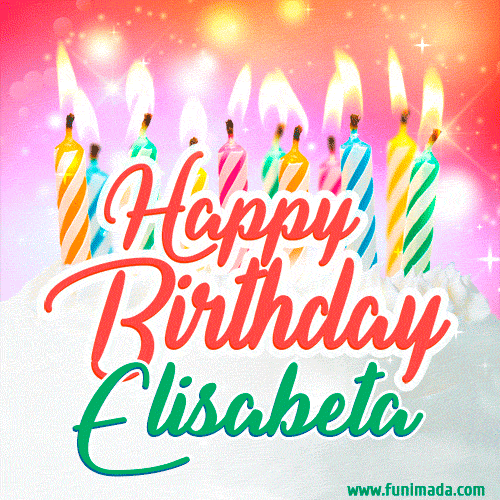 Happy Birthday GIF for Elisabeta with Birthday Cake and Lit Candles