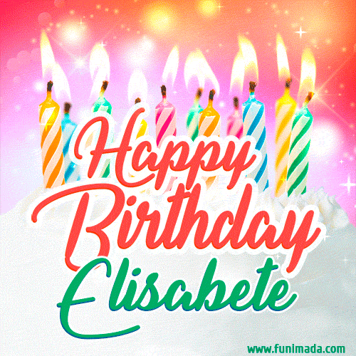 Happy Birthday GIF for Elisabete with Birthday Cake and Lit Candles
