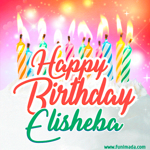 Happy Birthday GIF for Elisheba with Birthday Cake and Lit Candles