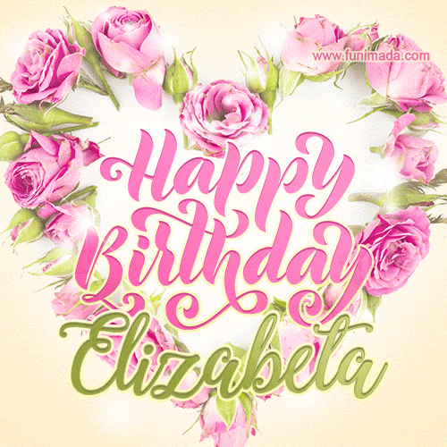 Pink rose heart shaped bouquet - Happy Birthday Card for Elizabeta