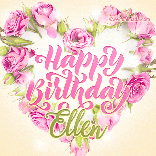 Pink rose heart shaped bouquet - Happy Birthday Card for Ellen