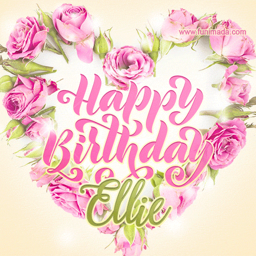 Pink rose heart shaped bouquet - Happy Birthday Card for Ellie