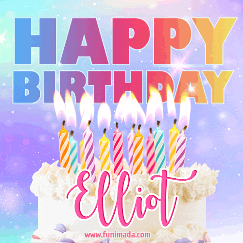 Animated Happy Birthday Cake with Name Elliot and Burning Candles