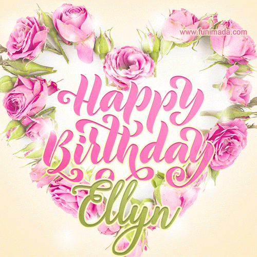 Pink rose heart shaped bouquet - Happy Birthday Card for Ellyn