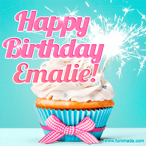 Happy Birthday Emalie! Elegang Sparkling Cupcake GIF Image.