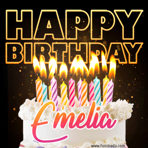 Emelia - Animated Happy Birthday Cake GIF Image for WhatsApp