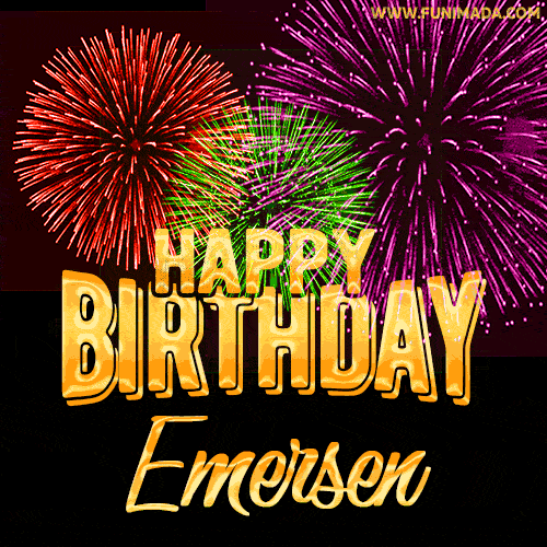 Wishing You A Happy Birthday, Emersen! Best fireworks GIF animated greeting card.