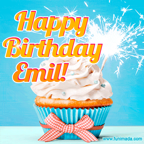 Happy Birthday, Emil! Elegant cupcake with a sparkler.