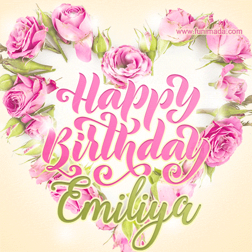 Pink rose heart shaped bouquet - Happy Birthday Card for Emiliya