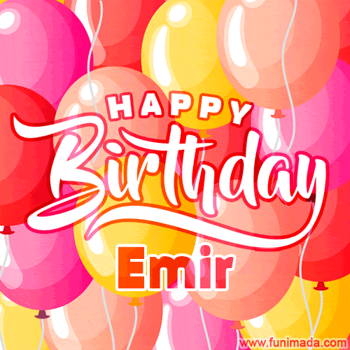 Happy Birthday Emir - Colorful Animated Floating Balloons Birthday Card