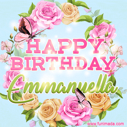 Beautiful Birthday Flowers Card for Emmanuella with Animated Butterflies