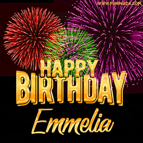 Wishing You A Happy Birthday, Emmelia! Best fireworks GIF animated greeting card.