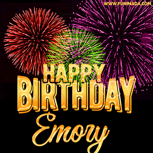 Wishing You A Happy Birthday, Emory! Best fireworks GIF animated greeting card.