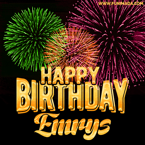Wishing You A Happy Birthday, Emrys! Best fireworks GIF animated greeting card.
