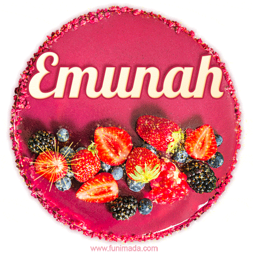 Happy Birthday Cake with Name Emunah - Free Download
