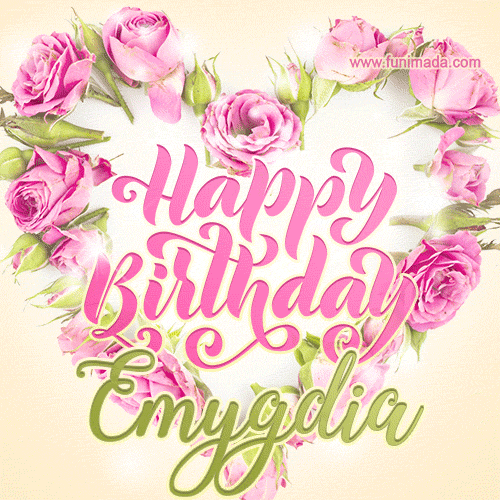 Pink rose heart shaped bouquet - Happy Birthday Card for Emygdia