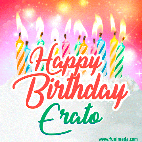 Happy Birthday GIF for Erato with Birthday Cake and Lit Candles