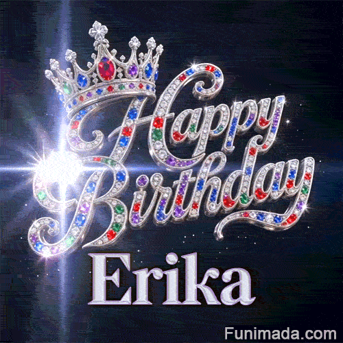 Personalised greeting card for Erika featuring a majestic queen headpiece and glowing particle beams.