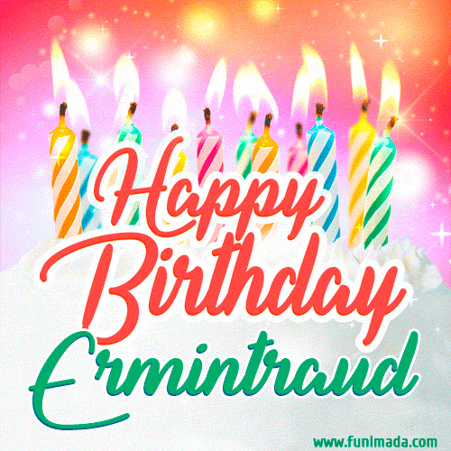 Happy Birthday GIF for Ermintraud with Birthday Cake and Lit Candles