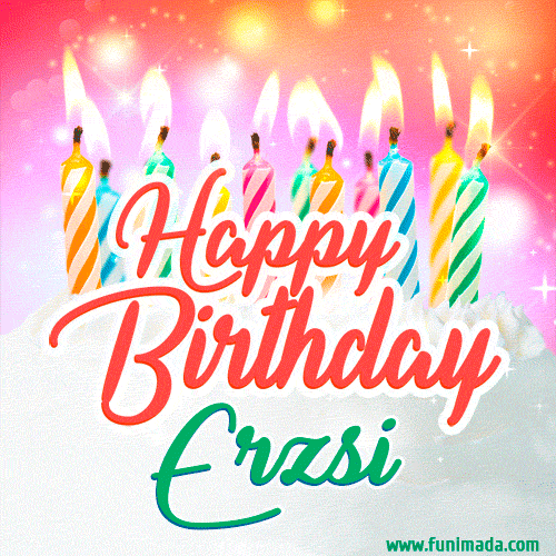 Happy Birthday GIF for Erzsi with Birthday Cake and Lit Candles
