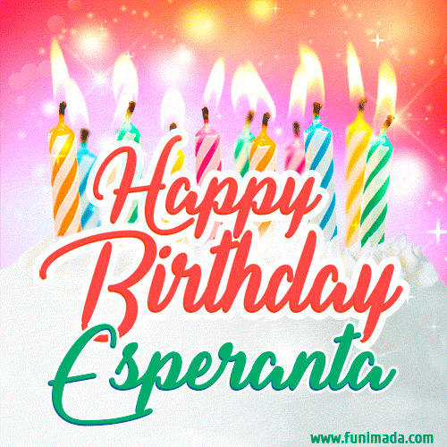 Happy Birthday GIF for Esperanta with Birthday Cake and Lit Candles