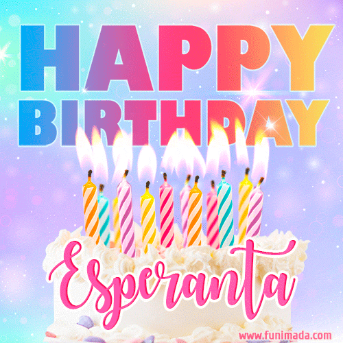 Animated Happy Birthday Cake with Name Esperanta and Burning Candles