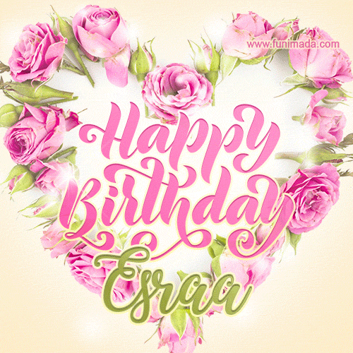 Pink rose heart shaped bouquet - Happy Birthday Card for Esraa