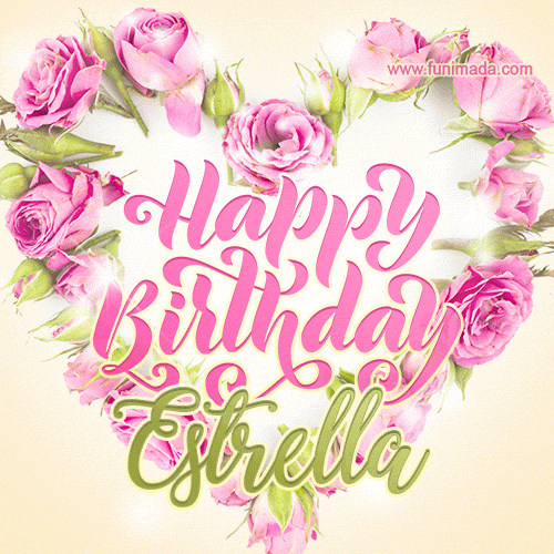 Pink rose heart shaped bouquet - Happy Birthday Card for Estrella