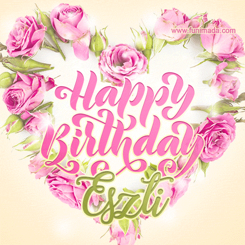 Pink rose heart shaped bouquet - Happy Birthday Card for Eszti