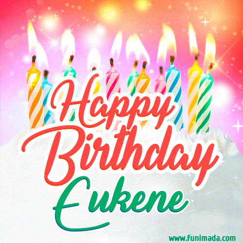 Happy Birthday GIF for Eukene with Birthday Cake and Lit Candles